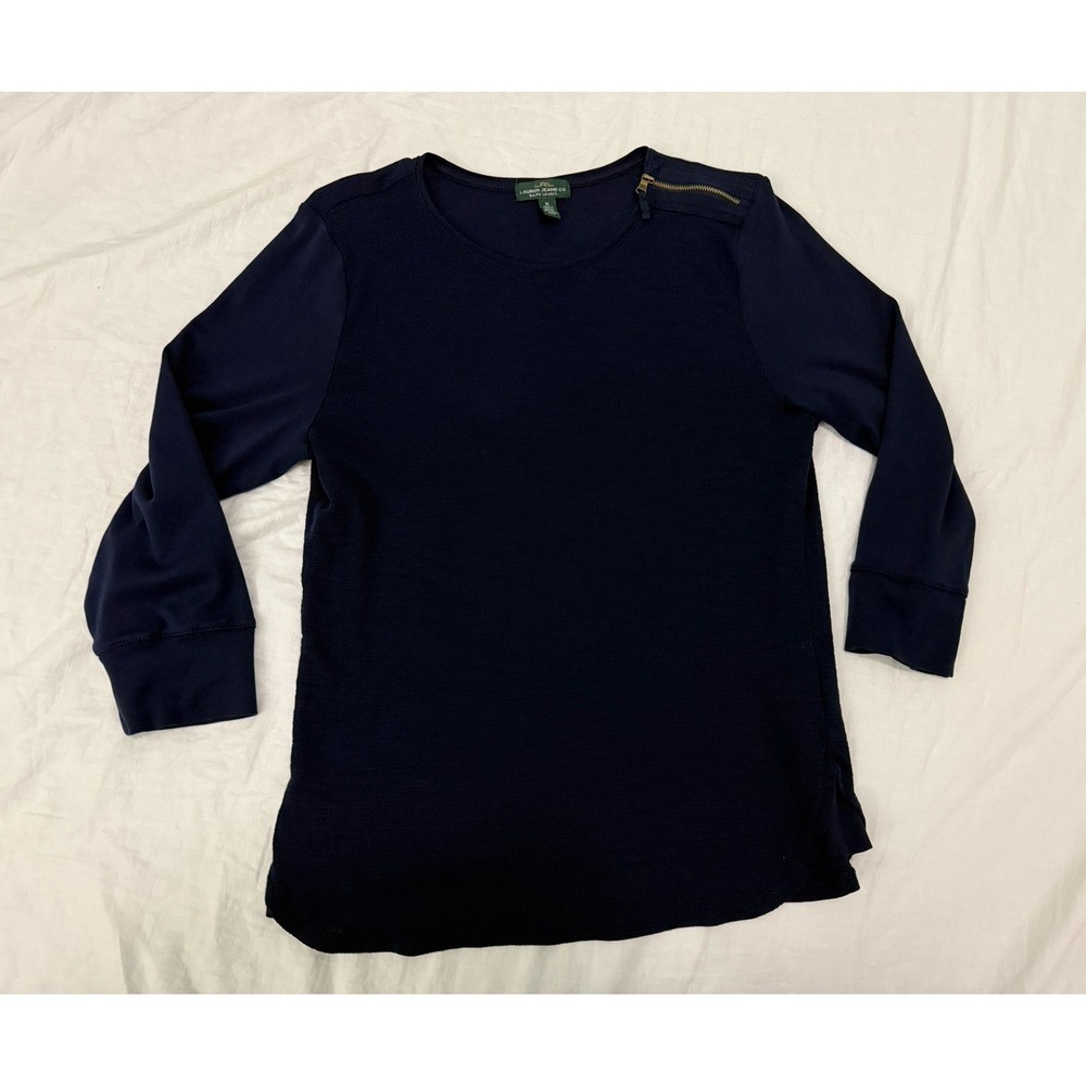 Womens Ralph Lauren Navy Blue Shirt Jeans Co With Gold Tone Zipper Detail Sz XL